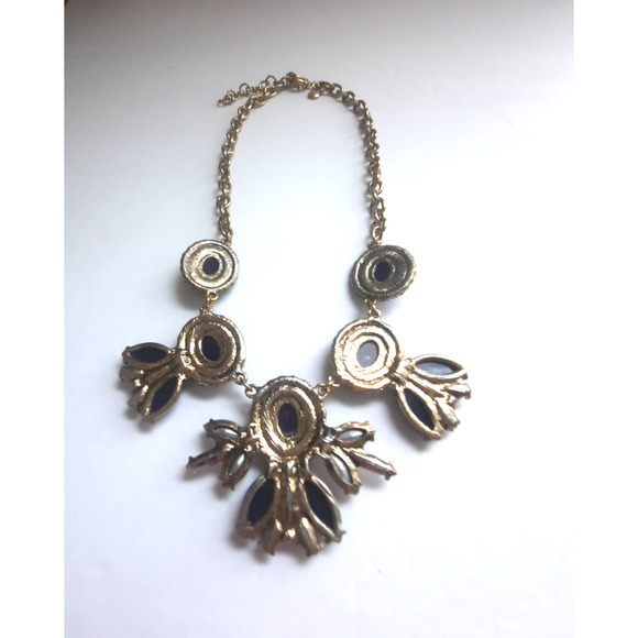 J.Crew Blue And Clear Crystal Stone Gold Tone Statement Necklace 17" + 2" Ext - Picture 4 of 5